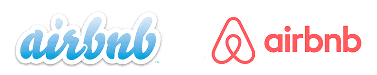 The original Airbnb logo compared to its rebranded version in 2014
