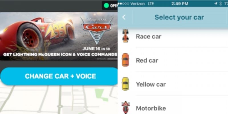 co-branding waze cars disney pixar